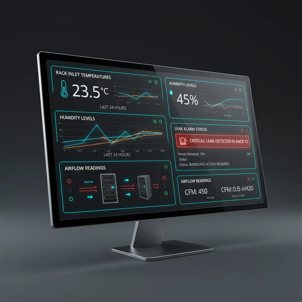 DCIM dashboard view displaying environmental monitoring metrics for a data center
