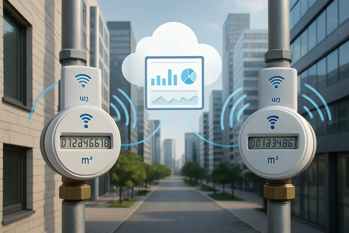 smart water metering system IoT smart water meters transmitting real-time consumption data to cloud dashboards